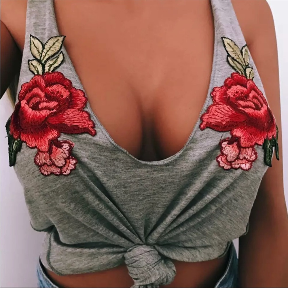 Embroidered Rose Top